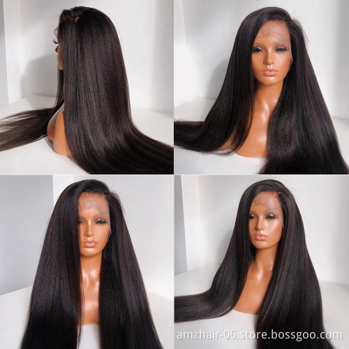 Cheap Kinky Straight 13x6 Lace Frontal Wigs Pre Pluck Yaki Straight Brazilian Remy Human Hair Swiss Lace Front Wig For Women